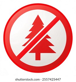 Christmas tree is forbidden. Red prohibition sign of Christmas tree. No Christmas tree sign, Stop Christmas tree icon. Vector icon isolated .illustration vector white background