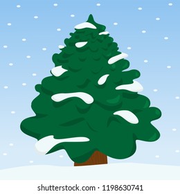 
Christmas tree in the forest covered with snow.
Spruce in the winter forest. Cartoon vector illustration. EPS 10