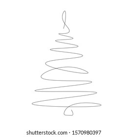 Christmas tree, forest design line drawing vector illustration