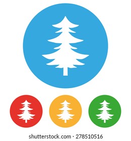 Christmas tree forest icons set, white vector symbol, camping icon.