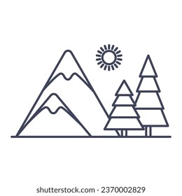 Christmas tree forest mountains linear icons. Simple nature icons. Vector illustration isolate.