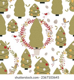 Christmas tree forest seamless pattern