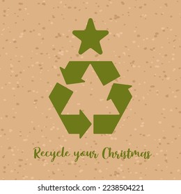 Christmas tree in the form of a recycling symbol. Environmentally friendly. Post-holiday cleaning, green holidays, reasonable consumption. For posters, postcards, banners, design elements