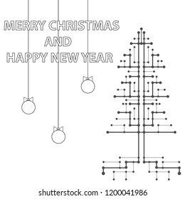 Christmas tree in the form of a technological tree. Technological tree in the form of a printed circuit board. Flat design, vector.
