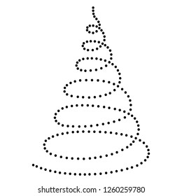 Christmas tree in the form of a twisted spiral abstract schematic from the black dots along the perimeter. Vector illustration.