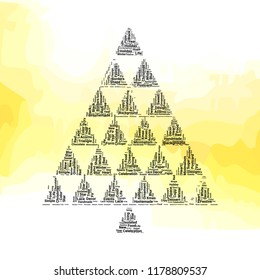 Christmas tree formed by triangles word cloud vector design creative concept. Christmas tree formed by triangles icon shape. Trendy vector word collection.