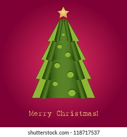 Christmas tree formed from curled corner paper. Vector Illustration.