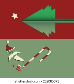 Christmas Tree Formed From Curled Corner Paper and icon xmas
