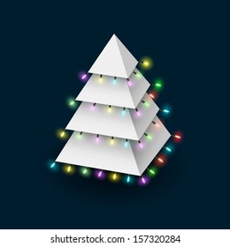 Christmas tree formed pyramide with luminous garland. Vector EPS10