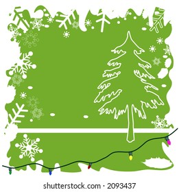christmas tree in frame with grunge splatter and lights below