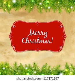 Christmas Tree Frame With Label, With Gradient Mesh, Vector Illustration