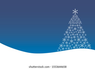 Christmas tree frame in the night sky and snowflakes