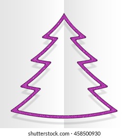 Christmas tree frame with pink sequins, glitters, sparkles, paillettes. Party holiday background with shiny sequins. Pink dots glitter texture. New Year and Christmas. Bright frame. Repeat.