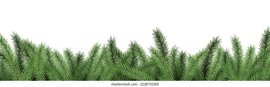 Marco de árbol de Navidad con ramas de abeto realistas aisladas en fondo blanco. Afiche decorativo con ramas de abeto verde para tarjeta de saludo, invitación, diseño web. Ilustración del vector
