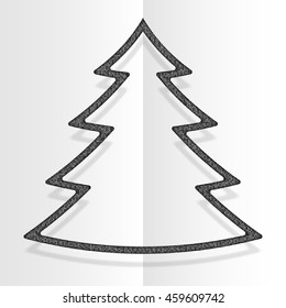 Christmas tree frame with silver sequins, glitters, sparkles, paillettes. Party holiday background with shiny sequins. Silver dots glitter texture. New Year and Christmas. Bright frame. Repeat.
