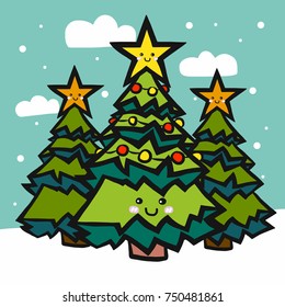 Christmas tree friends cartoon vector illustration