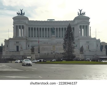 Christmas tree in front of Victor Emmanuel II National Monument in the center of Rome, Italy. Vector image.