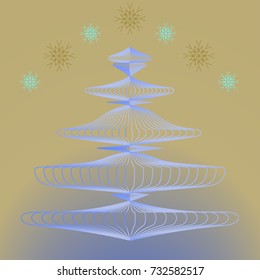 Christmas tree in frost and falling snowflakes.Vector illustration with outline objects in minimalist style. For season greeting cards, posters, advertisement.