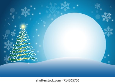 christmas tree with full moon background for greeting card