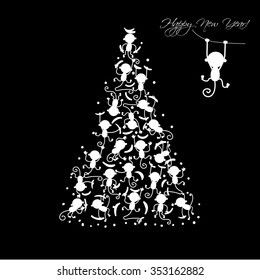Christmas tree with funny monkeys for your design. Vector illustration