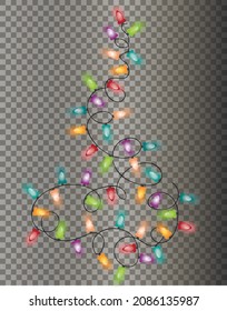 
Christmas tree garland with bulbs in the form of Christmas trees. Christmas tree in one line with glowing lamps in the form of Christmas trees. vector illustration.