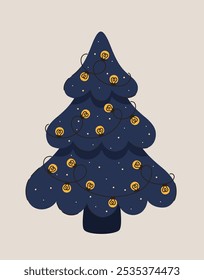 Árbol de Navidad con guirnalda. Ilustración vectorial plana.