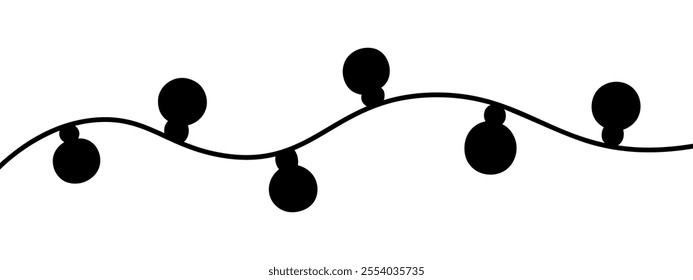 Christmas tree garland. Silhouette. Decorative ornament made of round light bulbs. Vector illustration. Outline on isolated background. Christmas decoration. Electric lights. Idea for web design.