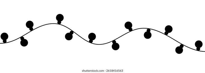 Christmas tree garland. Sketch. Decorative ornament made of round bulbs. Vector illustration. Outline on isolated background. Doodle style. Coloring for kids. Christmas decoration. Electric lights. 