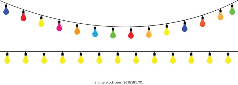 Christmas tree garland. Sketch. Decorative ornament made of round bulbs. Vector illustration. Outline on isolated background. Doodle style. Coloring for kids. Christmas decoration. Electric lights .