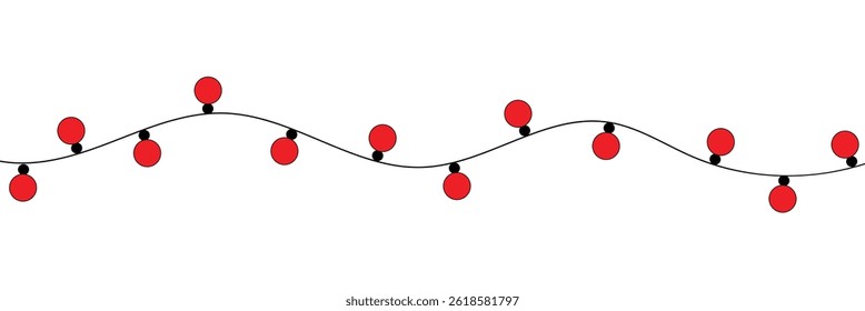 Christmas tree garland. Sketch. Decorative ornament made of round bulbs. Vector illustration. Outline on isolated background. Doodle style. Coloring for kids. Christmas decoration. Electric lights .