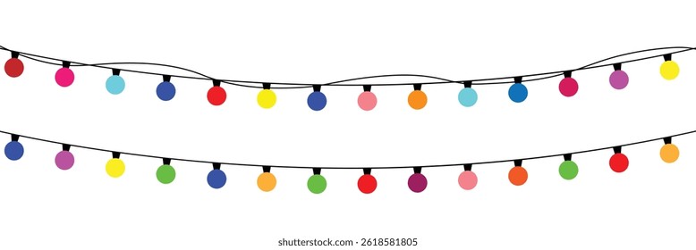 Christmas tree garland. Sketch. Decorative ornament made of round bulbs. Vector illustration. Outline on isolated background. Doodle style. Coloring for kids. Christmas decoration. Electric lights .