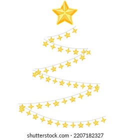 Christmas tree garland of star light bulbs. Merry Christmas and Happy New Year decoration.