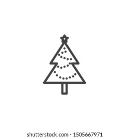 Christmas tree with garlands line icon. linear style sign for mobile concept and web design. xmas tree with star outline vector icon. Symbol, logo illustration. Vector graphics