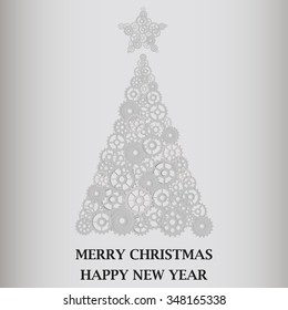 Christmas tree of gears. Gray background. Vector illustration.