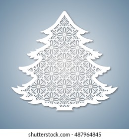 Christmas tree with geometric pattern. Laser Cutting template for greeting cards, envelopes, invitations, interior elements. Vector xmas paper cutting ornamental panel. Die cut card.