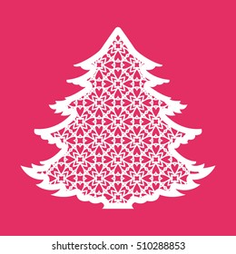 Christmas tree with geometric pattern. Laser Cutting template for greeting cards, envelopes, invitations, interior elements. Vector xmas paper cutting ornamental panel. Die cut card.