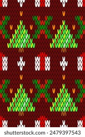 Christmas tree geometric shape on damask background knitted style, geometry shapes knitting decoration design for sweater pattern, knitting pattern, textile, element, print, fabric, cloth, background