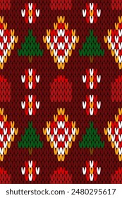Christmas tree geometric shape on damask background knitted style, geometry shapes knitting decoration design for sweater pattern, knitting pattern, textile, element, print, fabric, cloth, background