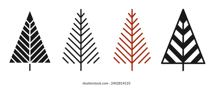 Símbolo geométrico del árbol de Navidad y doodle, estampado estilizado. Noche de Navidad diseño tradicional de pino para tarjeta de saludo, invitación, pancarta, afiche. Vector dibujado a mano por árboles de Navidad