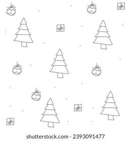 Christmas Tree Gift Ball Holiday Pattern Background Printable Vector Isolated On White