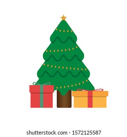 Christmas tree and gift beautiful vector  isolated on white background.