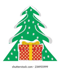 Christmas tree with Gift box, abstract illustration for holidays
