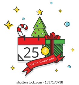 Christmas Tree, Gift box, Candy Cane,  Christmas ball and Calendar