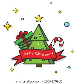 Christmas Tree, Gift box and Candy Cane