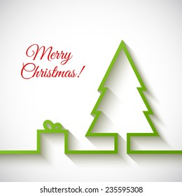 Christmas tree with gift box in flat style on white background