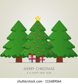 christmas tree gift box and gold star