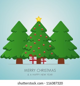 christmas tree gift box and gold star