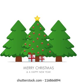 christmas tree gift box and gold star