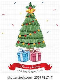 Christmas Tree with gift box and happy new year