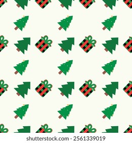 christmas tree and gift box pattern design